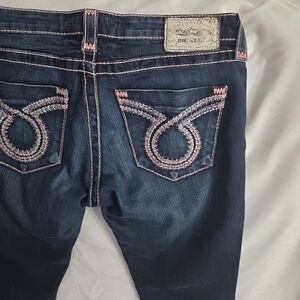 Big Star Women's Dark Blue Jeans with Pink Stitching